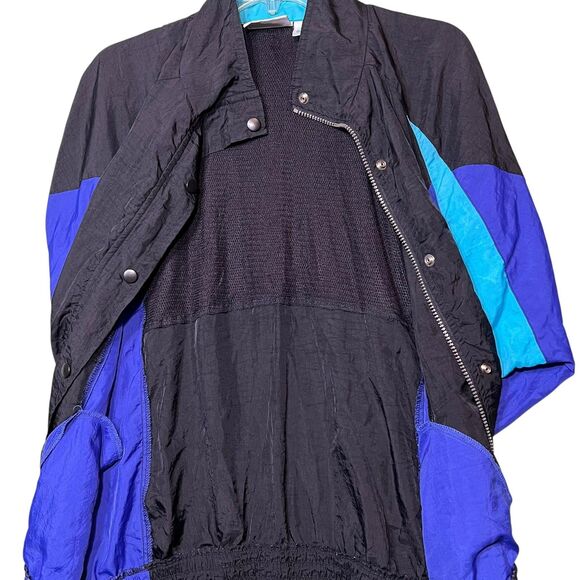 Vintage Reebok Jacket Womens Large Black Purple Blue Windbreaker 90s Track Coat - Picture 8 of 13